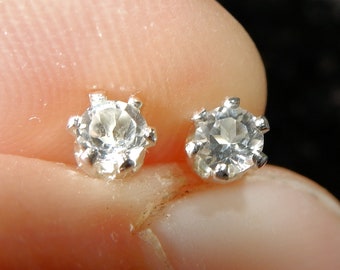 Tiny white topaz in sterling silver ear posts or studs