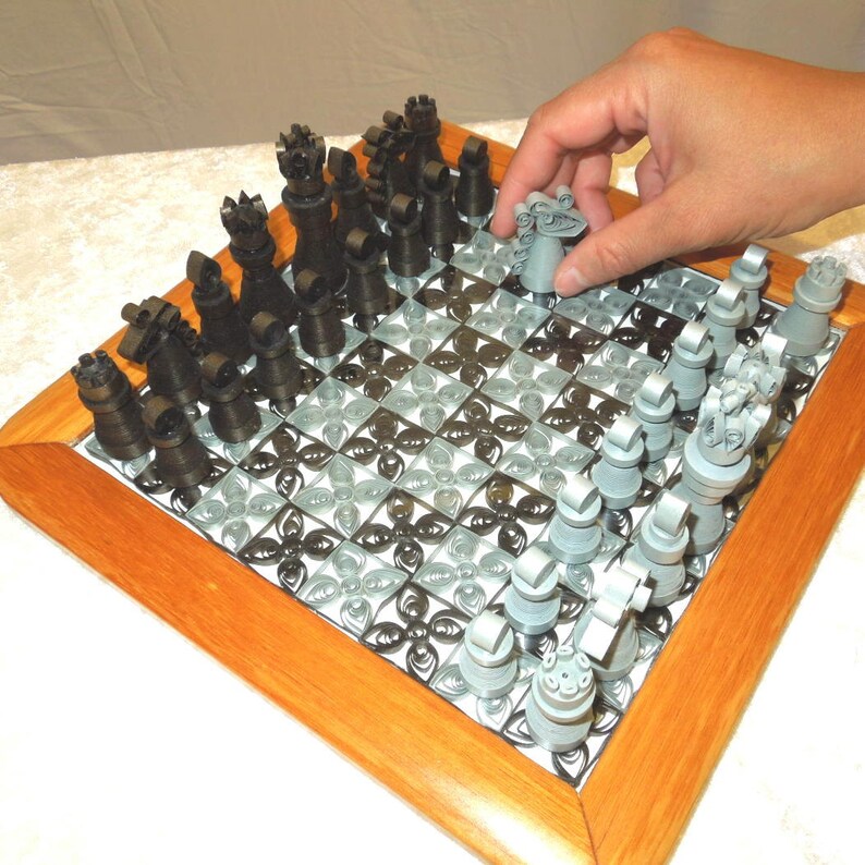 Quilled paper chess set with board silver and dark bronze Etsy