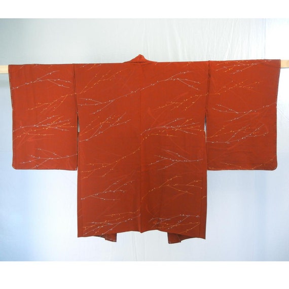 Dark brick red silk haori (a kimono jacket) - lit… - image 2