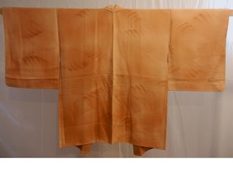 Pumpkin-peach waves vintage silk haori - a Japanese kimono jacket