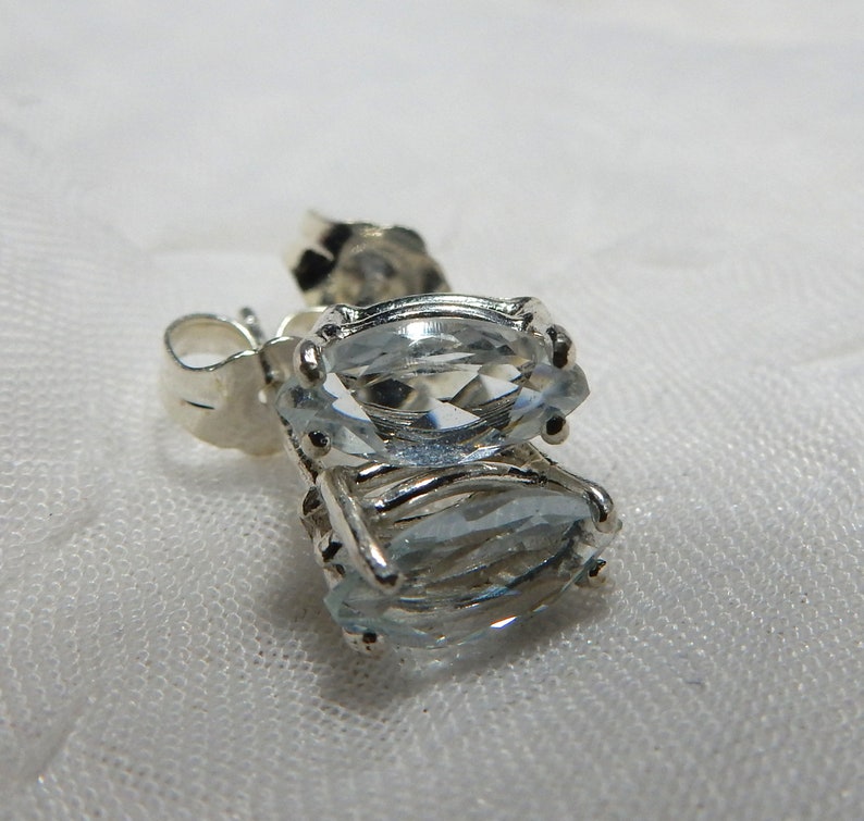 March Marquise 10x5mm Created Aquamarine Sterling Silver Stud Earrings 10148C main image 1