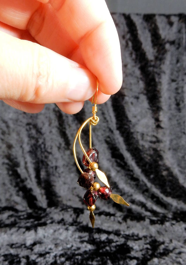 Deep red garnet and gold the birthstone for January Dangle earring and necklace set