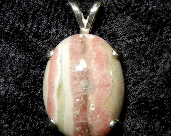 Rhodochrosite cabochon in sterling silver - stripes and ripples of color