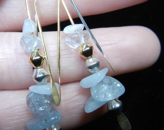 Aquamarine pebble dangle earrings (the birthstone for March)