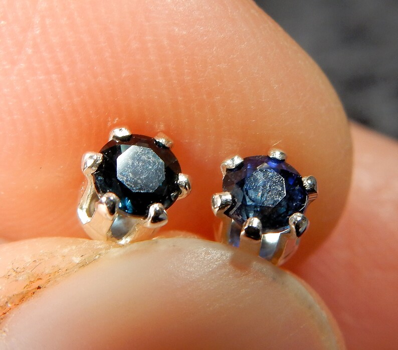 Tiny Dark Blue Sapphires in Sterling Silver the Birthstone Etsy