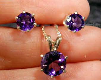 Amethyst earring and necklace set in sterling silver - the birthstone for February