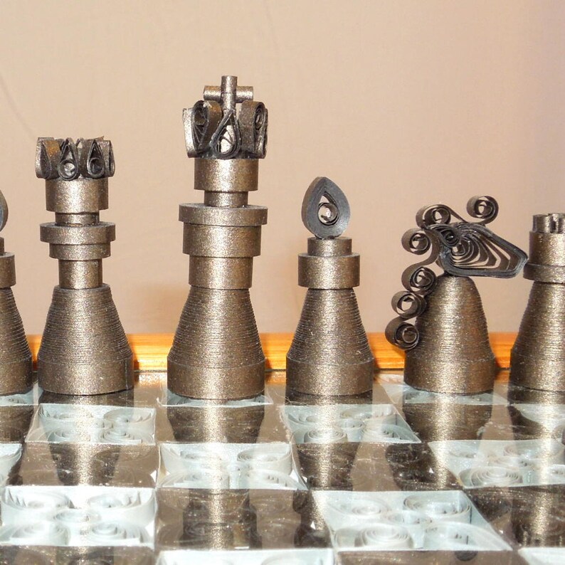 Quilled paper chess set with board silver and dark bronze Etsy