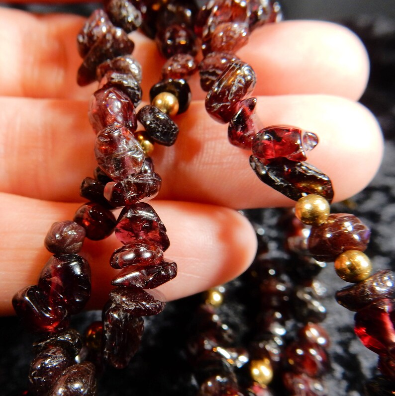 Deep red garnet and gold the birthstone for January Dangle earring and necklace set