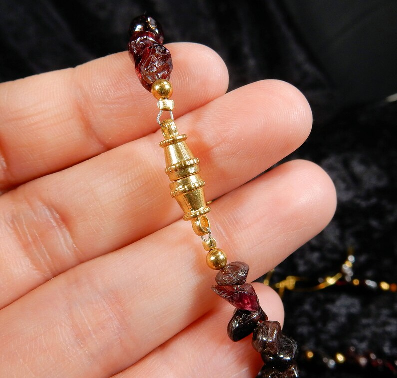 Deep red garnet and gold the birthstone for January Dangle earring and necklace set