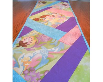 Spring colors crazy quilt table runner - pastels to brighten the day