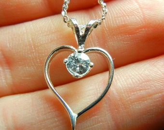Heart pendant - Sterling silver with clear quartz accent