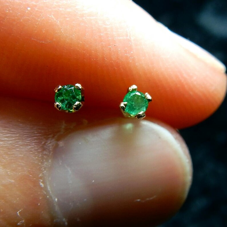 Tiny Little Emeralds in 14kt Gold Ear Studs (may Birthstone) - Etsy