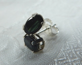 Black sapphires in sterling silver ear studs or posts - the birthstone for September