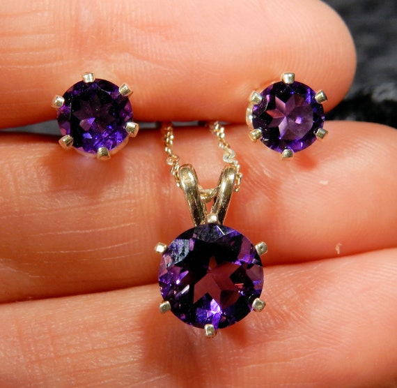 Amethyst Earring and Necklace Set in Sterling Silver the Birthstone for February Etsy
