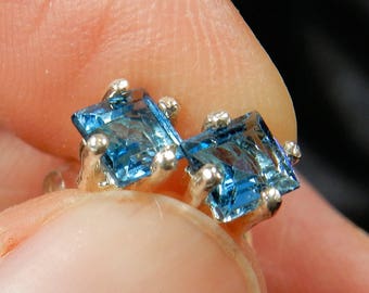 Beautiful Swiss blue topaz in sterling silver ear studs  - the birthstone for November