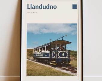 Llandudno Wales Travel Print – The Great Orme Tramway Blue (Colour Coding Places Collection)