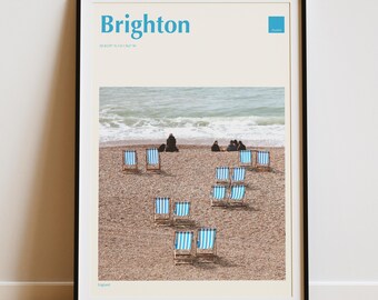 Brighton England Travel Print – Deck Chair Blue (Colour Coding Places Collection)