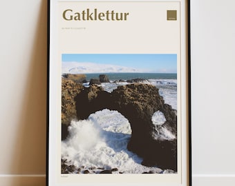 Gatklettur Iceland Travel Print – Rocky Brown (Colour Coding Places Collection)