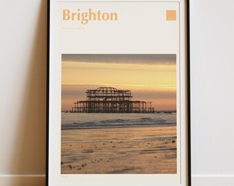 Brighton England Travel Print – Sunset Gold (Colour Coding Places Collection)