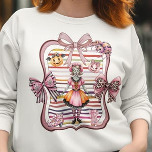 Cute Zombie Girl Halloween PNG, Pink Bow and Pumpkin Clipart, Spooky Sublimation Design for Shirts, Mugs & Apparel