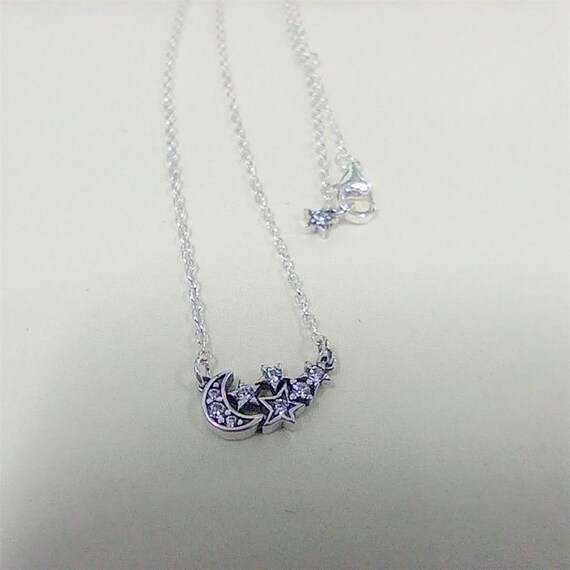 パンドラ　Sparkling Moon & Star Collier ネックレス Pandora Sparkling Moon & Star Collier Silver Necklace 45cm - Etsy