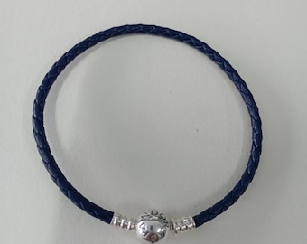 Pandora Bracelet  Braided Leather Dark Blue S925 Ale