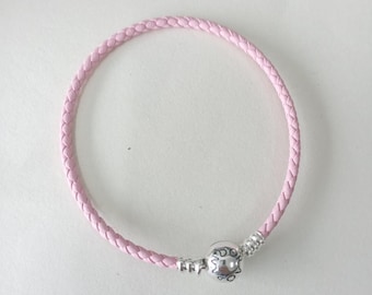 Pandora  Pink Silver Sterling Leather Charm Bracelet 16-21Cm + Pouch