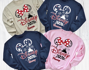 Custom Disney Trip 2026 Sweatshirt, Personalized Mickey Minnie Hoodie, Family Disney Vacation Shirts, Matching Castle Crewneck Sweater