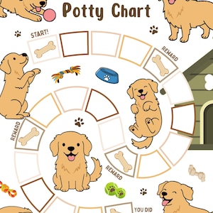 Juego de entrenamiento para ir al baño con temática de Golden Retriever, personalizable, con sistema de recompensas para niños pequeños (descarga digital)