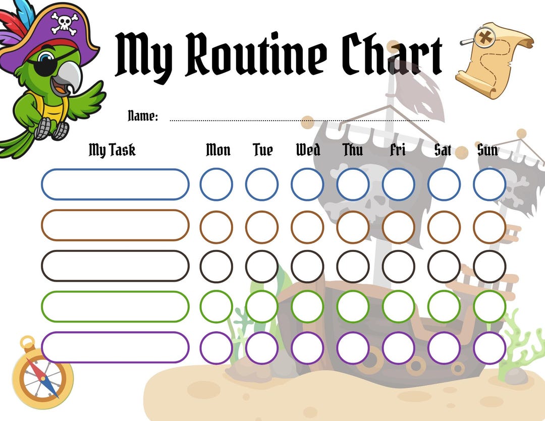 Pirate Routine Chart, Tracking for Kids/toddlers (digital Download) - Etsy