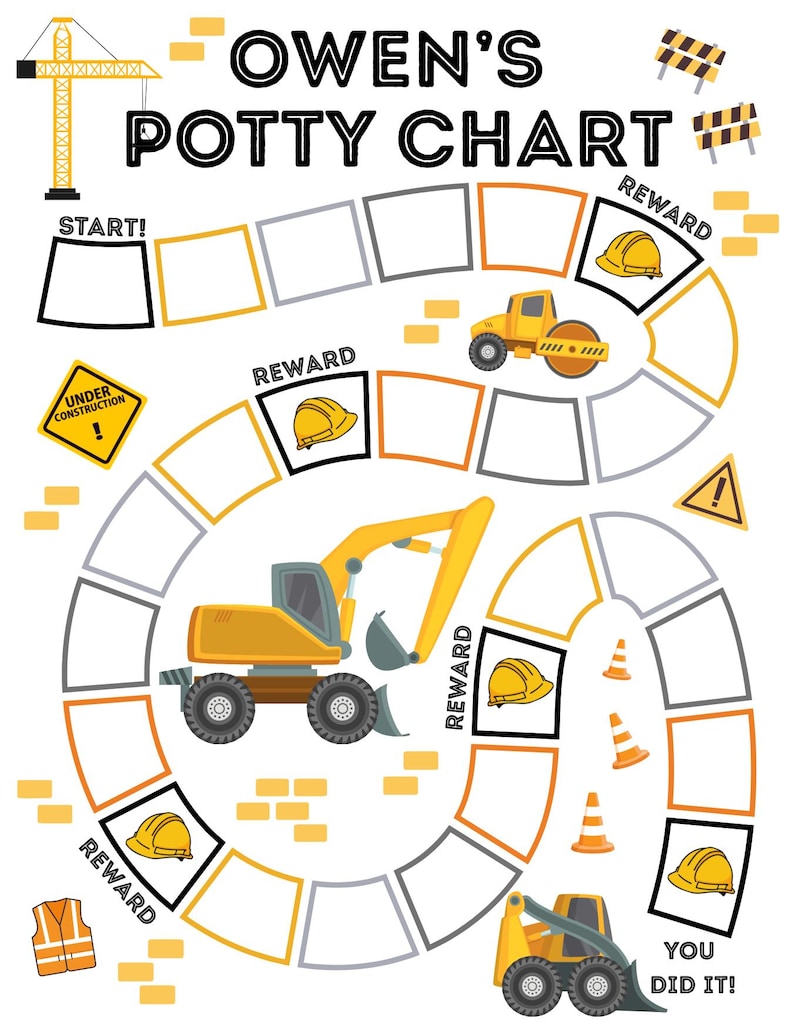 Construction Potty Training Chart, Customizable, Toddler Reward System ...