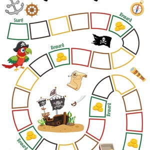May include: A potty training chart with a pirate theme, featuring a pirate ship, treasure chest, parrot, and other pirate illustrations. The text "George's Potty Chart" is displayed at the top of the chart.