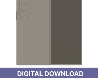 May include: A digital CAD model of a foldable smartphone, in a neutral gray color. The phone is shown open, with a dark screen on one side. The back features a vertical camera array. The text "DIGITAL DOWNLOAD FOLD 7 CAD MODEL" is at the bottom.