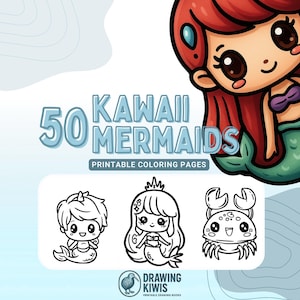 Kawaii kleurplaten zeemeermin – Schattige afdrukbare zeemeermin kleurboek voor kinderen en volwassenen | Pdf direct downloaden