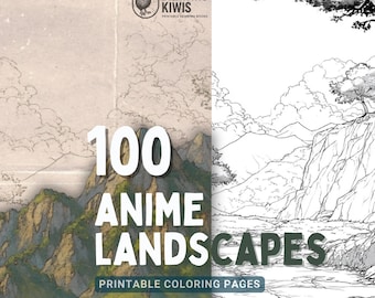 Anime Landscape Coloring Pages – Printable Nature Scenes for Relaxation | Instant PDF Download