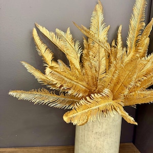 Faux Gold Metallic Frosted Fern Stem - Holiday Designer Decor (31.5 inch)
