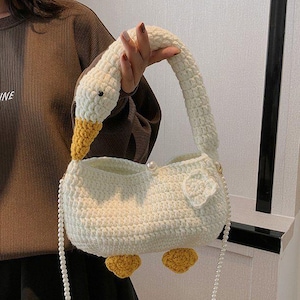 Handmade Crochet Goose Bag | Cute Animal Crossbody Purse | White Duck Knit Shoulder Bag | Kawaii Back to School Gift for Her