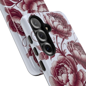 Burgundy Floral phone case for iPhone, Samsung and Google Pixels,Aesthetic phone case, Botanical, Gifts for her, Gifts for gardening moms