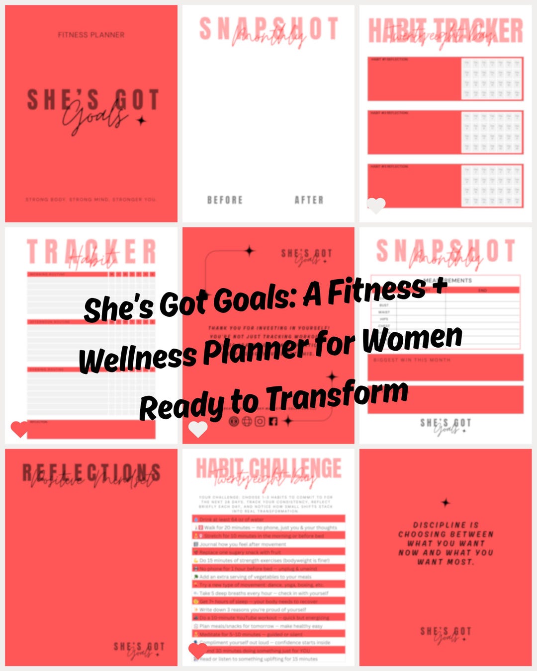Printable Red Fitness Planner for Women | Workout, Meal, Habit and ...