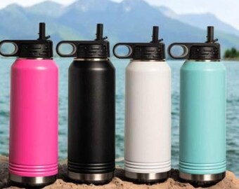 Botella de agua personalizada de 945 ml: sube tu diseño. Botella de acero inoxidable personalizada con tapa de pajita. Regalo para ella, para él o para ti.