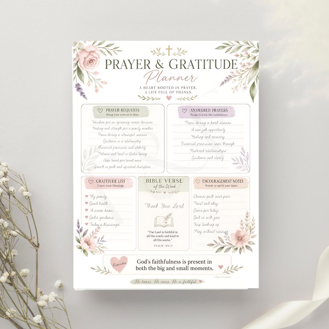 Prayer Gratitude Planner: Christian Journal Page, Binder Insert, Bible Study Notes, Printable Prayer Journal (Instant Download PDF)