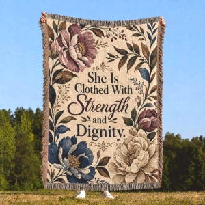Custom Bible Verse Woven Blanket, Personalized Scripture Throw, Christian Gift for Women, Floral Faith Blanket, Religious Encouragement Gift