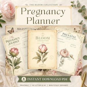 Schwangerschaftsplaner zum Ausdrucken: 7-seitiges Tagebuch, Geschenk für frischgebackene Mütter, Wachstums-/Symptom-Tracker & Terminnotizen für das Baby (Sofort-Download als PDF)