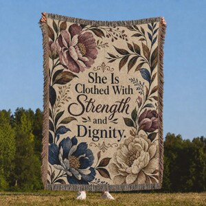 Manta tejida con versículo bíblico personalizado, manta con escritura personalizada, regalo cristiano para mujeres, manta floral con mensaje de fe, regalo de aliento religioso
