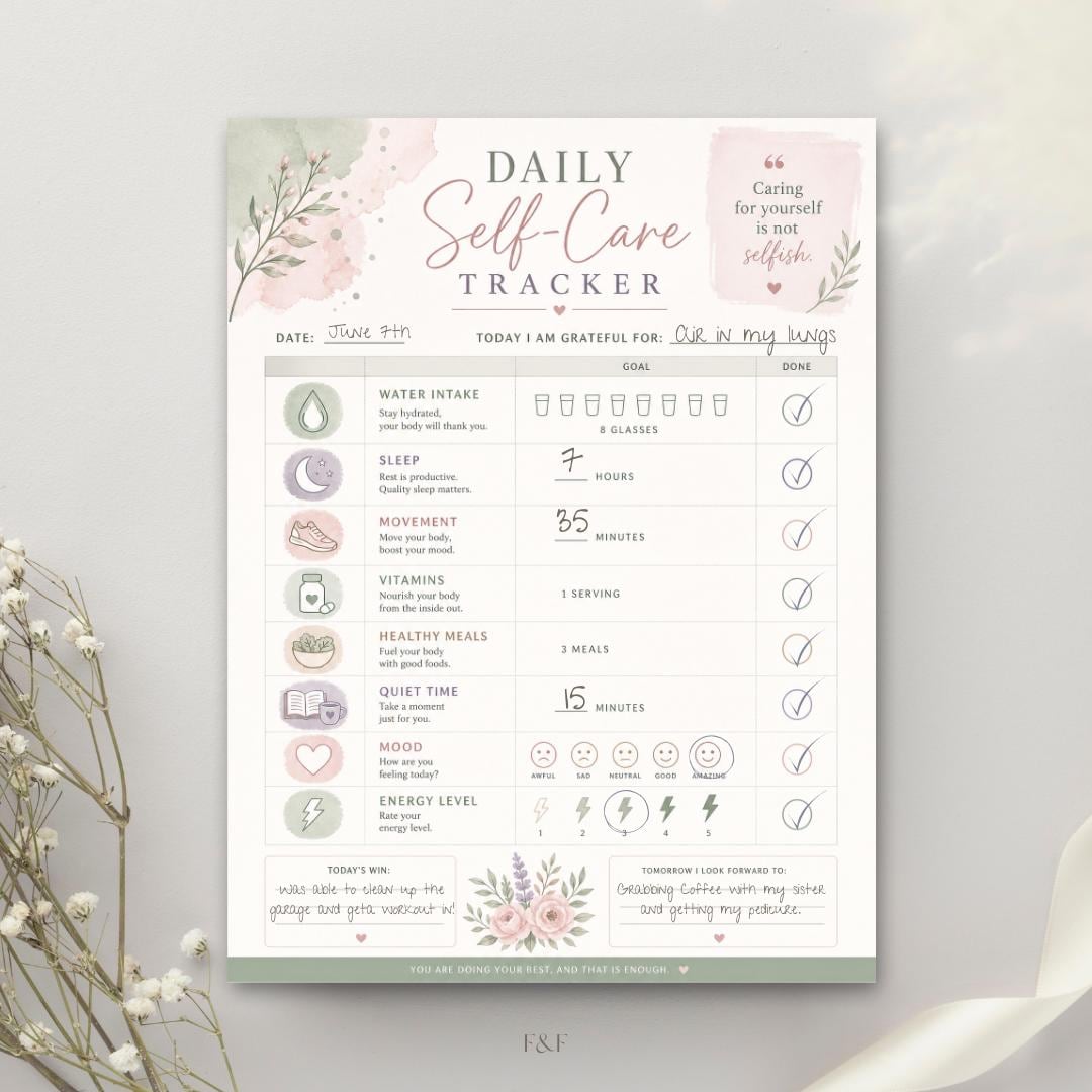 Self Care Tracker Printable PDF Christian Planner For Women SAHM Mom Daily Habit Tracker Wellness Planner Binder Insert Homemaker Printable