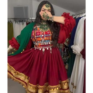 Afghanisches Gulebkhmal-Kleid, Handgefertigtes Aree-Kleid, Ethnisches Braut- & Festival-Outfit