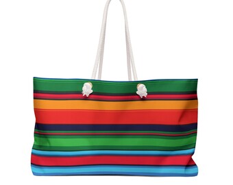 Colorful Serape Stripe Beach Tote Bag | Travel Weekender, USA Assembled