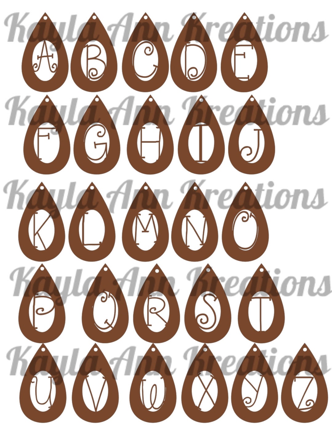 Monogram Alphabet Earring SVG File, Monogram Earrings Template, Cricut