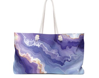 Bolso de fin de semana con estampado de mármol de ágata púrpura / Bolso tote con estampado de remolino de geoda