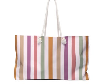 Muted Pastel Vertical Stripes Weekender Bag | Striped Travel Tote